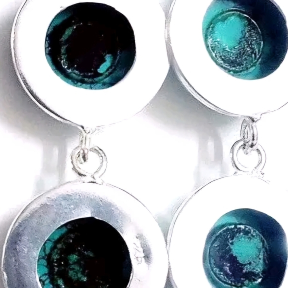 Turquoise Silver Dangle Earrings - Picture 4 of 8